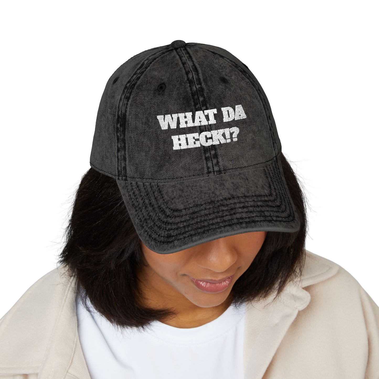 WHAT DA HECK!? Cap | Vintage Embroidered Distressed Baseball Hat